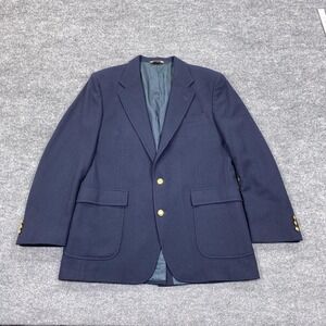 Bruce Hulme Saville Row Wool Blazer Mens 44L Navy Gold Buttons Made USA
